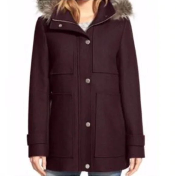 Kenneth Cole Wool Coat with Detachable Faux Fur Trim Hood - Picture 1 of 16